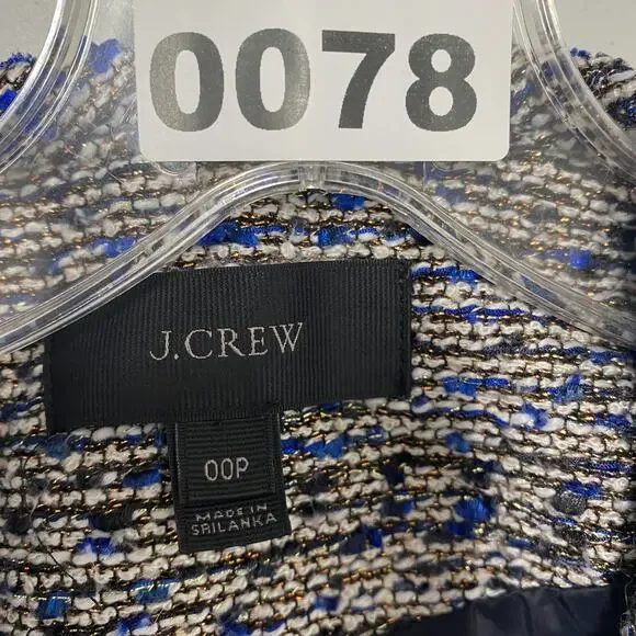 J Crew Jacket Womens 00 Petite Blue Tweed Blazer Office Lined - Picture 9 of 9